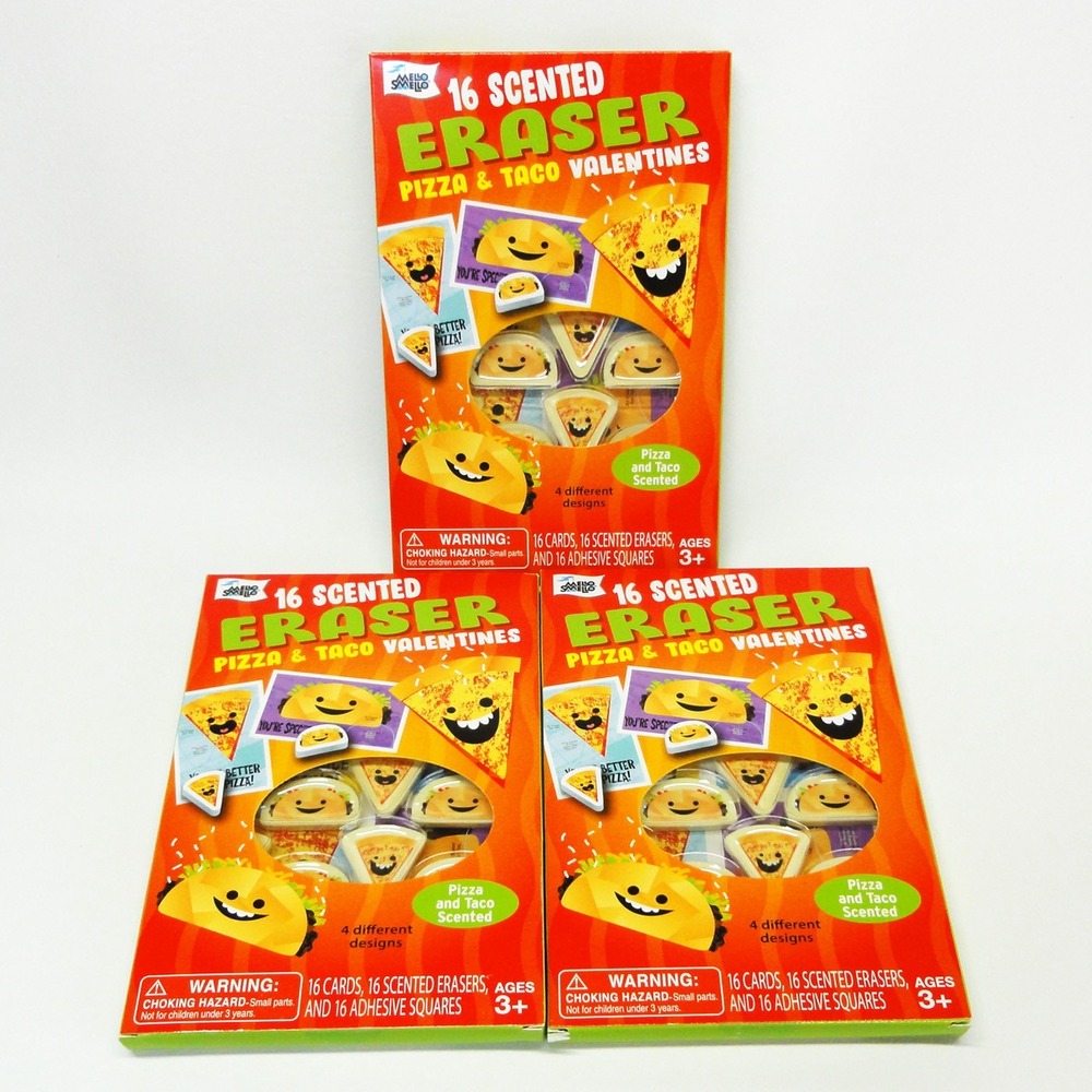 16 Scented Erasers and Valentine Exchange Cards Pizza And Taco Lot of 3 NEW